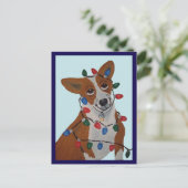 Corgi in Weihnachtslichtern verheddert Postkarte (Stehend Vorderseite)