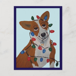 Corgi in Weihnachtslichtern verheddert Postkarte