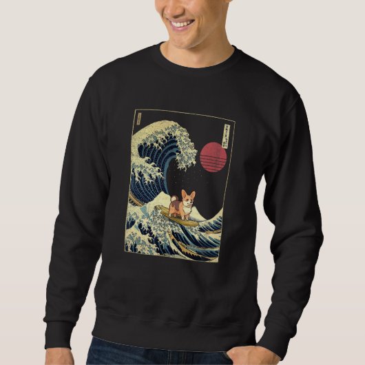Corgi Japanese Kanagawa Wave Funny Surf Dog Sweatshirt (Vorderseite)