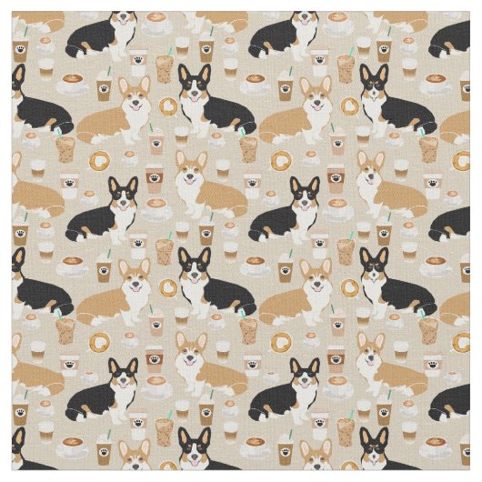 Corgi-Kaffee - Wolljacke Corgihunde Stoff (Nahaufnahme)