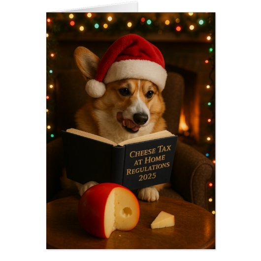 Corgi-'Käse-Steuer'-Weihnachtskarte (Vorne)