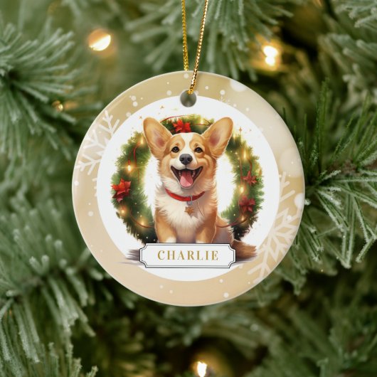 Corgi Keramik Circle Ornament (Baum)