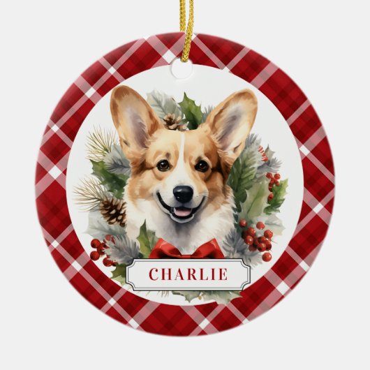 Corgi Keramik Circle Ornament (Vorne)
