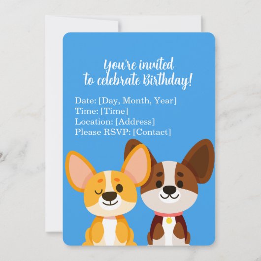 Corgi Kids Birthday  Einladung (Rückseite)