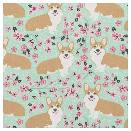 Corgi-Kirschblüte Stoff (Nahaufnahme)