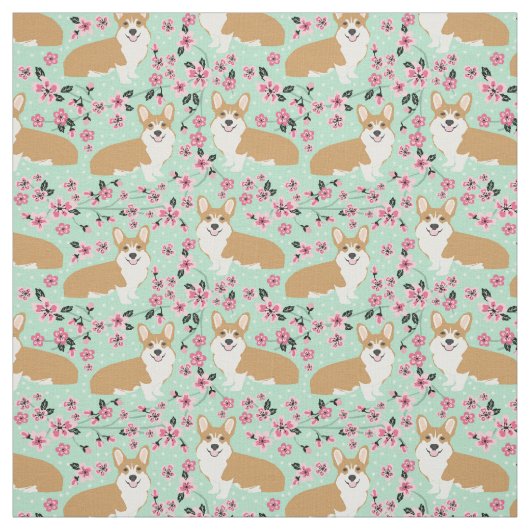 Corgi-Kirschblüte Stoff (Muster)
