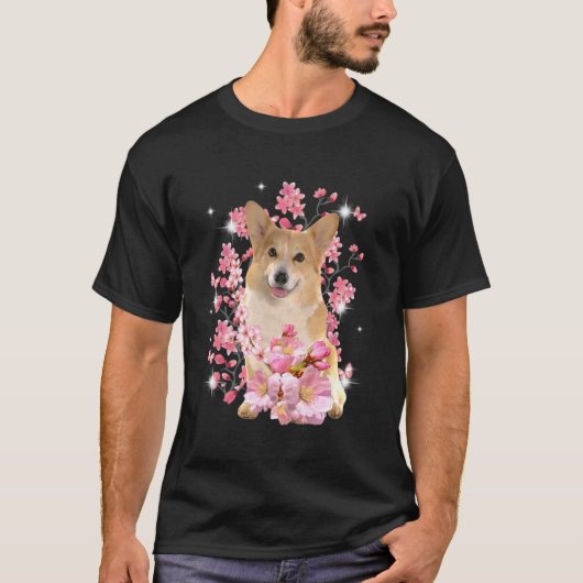 Corgi Kirschblüten Blumen T-Shirt (Vorderseite)