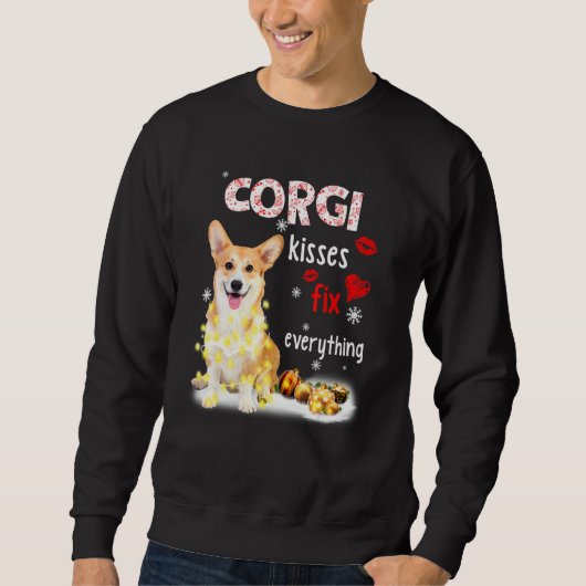 Corgi Kisses Fix Alles Weihnachts Light Pajama Sweatshirt (Vorderseite)
