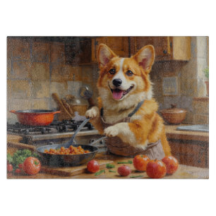 Corgi Kochen in der Küche Schneidebrett