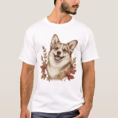 Corgi lächeln mit Herbstmaple-Blätter T-Shirt (Vorderseite)