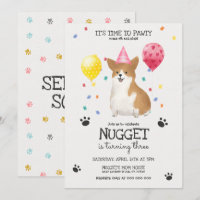 Corgi Lasse Pawty Dog Birthday Einladung Pink