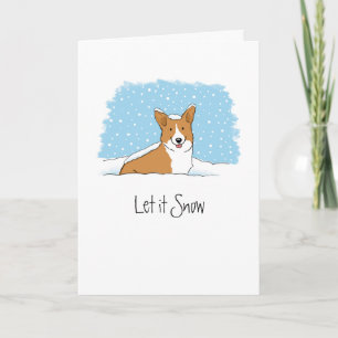 Corgi lassen es Schnee Niedlichen Hund Weiße Weihn Feiertagskarte
