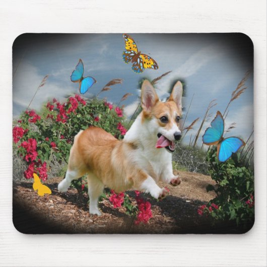 Corgi-Läufe mit Schmetterlingen Mousepad (Vorne)