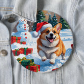 Corgi läuft im Schnee mit Weihnachtshut Button (Beispiel)