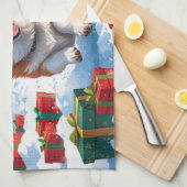 Corgi läuft im Schnee mit Weihnachtshut Geschirrtuch (Viertel Falte)