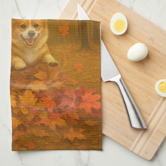 Corgi Leaf Leap Kitchen Towels Geschirrtuch (Viertel Falte)