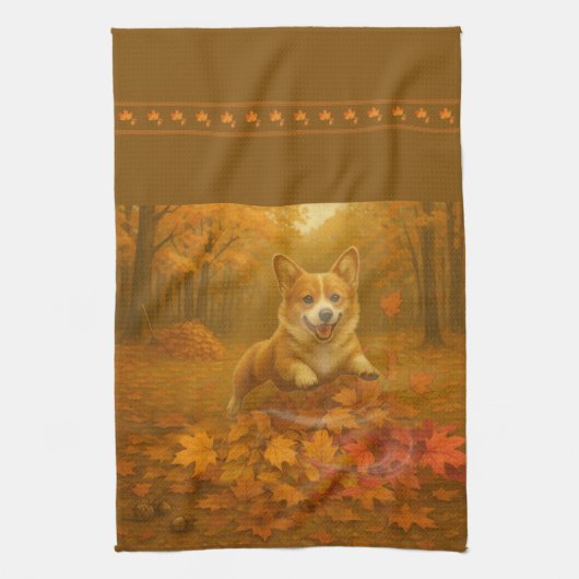 Corgi Leaf Leap Küchentücher (Vertikal)