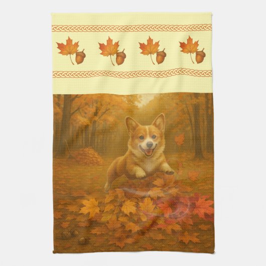 Corgi Leaf Leap Wide Border Kitchen Towels Geschirrtuch (Vertikal)