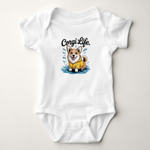 Corgi Leben – Süßer Hund im Regenmantel Vintage Baby Strampler