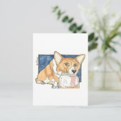Corgi leckt den Erdnussbutterfass Postkarte (Stehend Vorderseite)