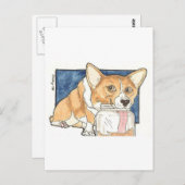 Corgi leckt den Erdnussbutterfass Postkarte (Vorne/Hinten)