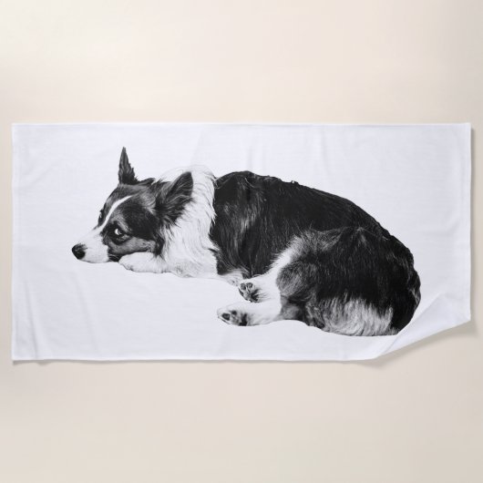 Corgi Leise Linie Strandtuch (Vorderseite)