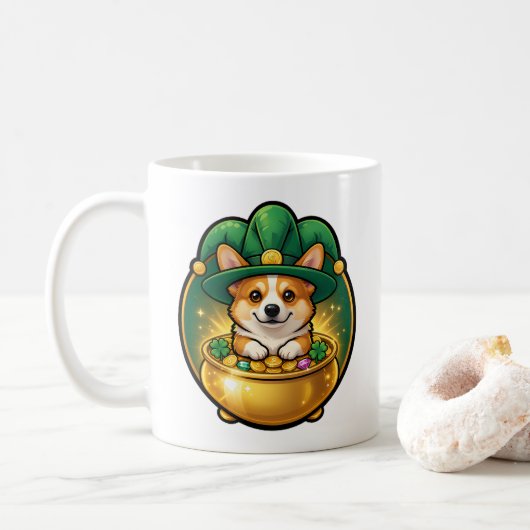 Corgi Leprechaun Pot of Gold St. Patrick’s Day T Kaffeetasse (Mit Donut)