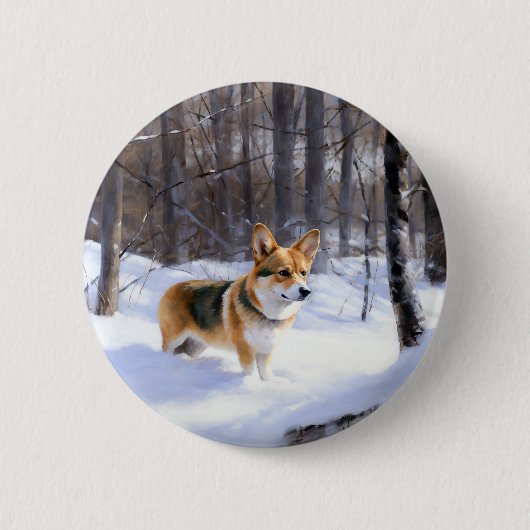 Corgi Let It Snow Weihnachten Button (Vorderseite)