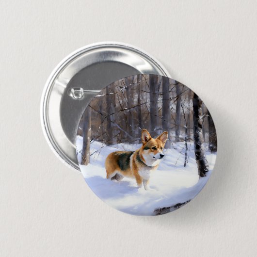 Corgi Let It Snow Weihnachten Button (Vorne & Hinten)