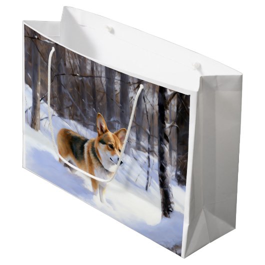 Corgi Let It Snow Weihnachten Große Geschenktüte (Vorderseite Schrägansicht)