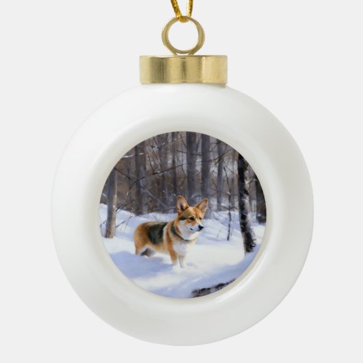 Corgi Let It Snow Weihnachten Keramik Kugel-Ornament (Vorderseite)