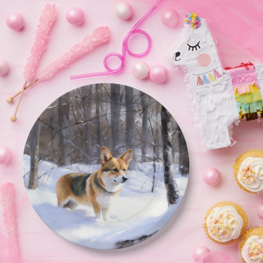 Corgi Let It Snow Weihnachten Pappteller (Party)