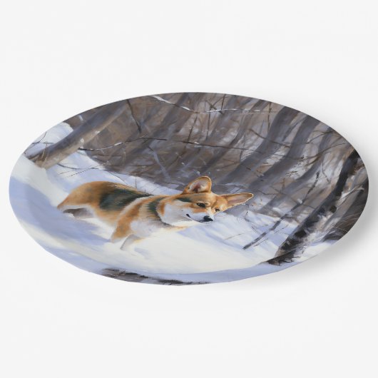 Corgi Let It Snow Weihnachten Pappteller (Schrägansicht)