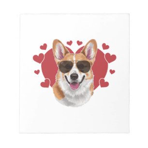 Corgi Liebe Coole Sonnenbrille umgeben von Herzen Notizblock