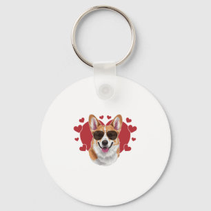Corgi Liebe Coole Sonnenbrille Umgeben von Herzen Schlüsselanhänger