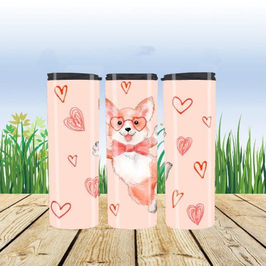 Corgi Liebe Dancing Corgi mit Herz Thermosbecher