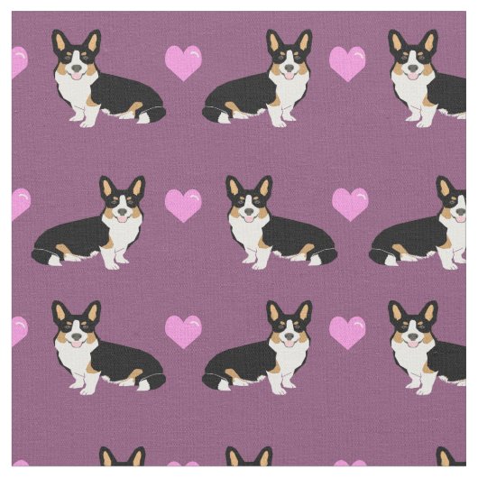  Corgi Liebe lila Herzen Stoff (Nahaufnahme)