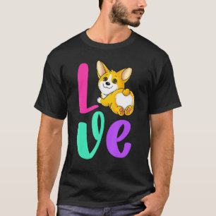 Corgi Liebe Retro Rosa Türkis Lila Hund Frauen Mäd T-Shirt