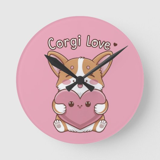 Corgi Liebe Wall Clock Runde Wanduhr (Vorderseite)