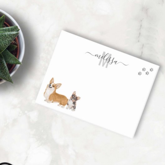 Corgi Liebe Watercolor Monogram Personalisiert Post-it Klebezettel