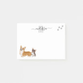 Corgi Liebe Watercolor Monogram Personalisiert Post-it Klebezettel (Vorderseite)