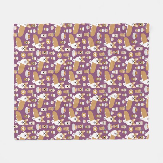 Corgi Lieben Kaffee lila Fleecedecke (Vorderseite (Horizontal))