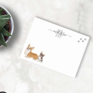 Corgi Liebt Wasserfarben-Monogramm Personalisiert  Post-it Klebezettel