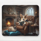 Corgi liest Katze vor Mousepad (Vorne)