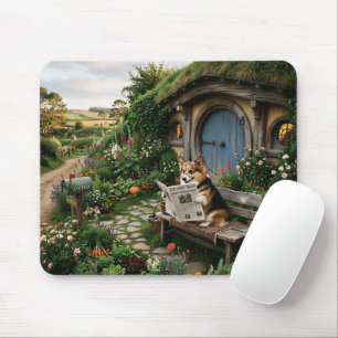 Corgi liest lokale Zeitung im Garten Mousepad