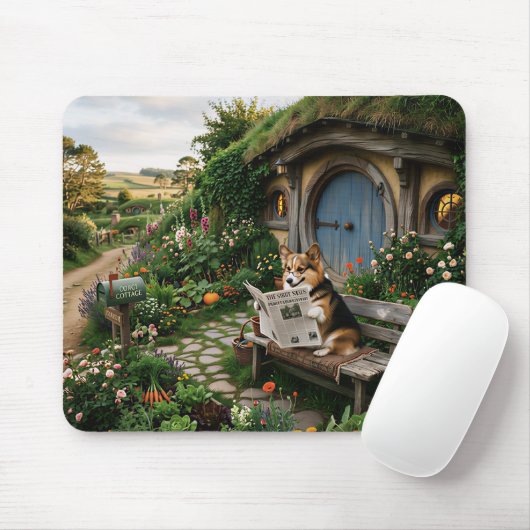 Corgi liest lokale Zeitung im Garten Mousepad (Mit Mouse)