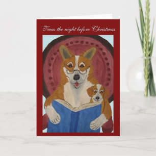 Corgi liest Weihnachtsgeschichte für Welpen Karte