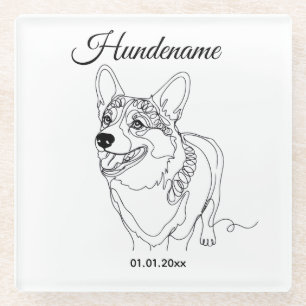 Corgi Line Art personalized dog Glasuntersetzer