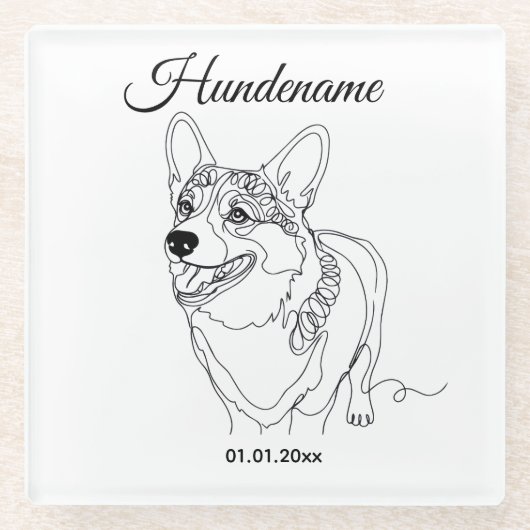 Corgi Line Art personalized dog Glasuntersetzer (Vorderseite)