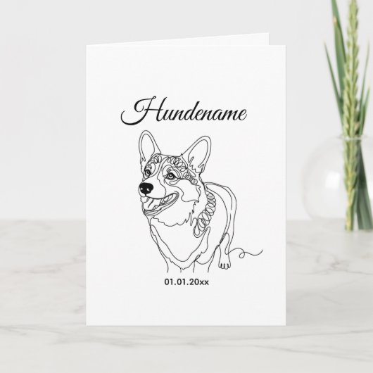 Corgi Line Art personalized dog Karte (Vorderseite)
